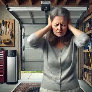 Woman blocking ears due to a loud garage door